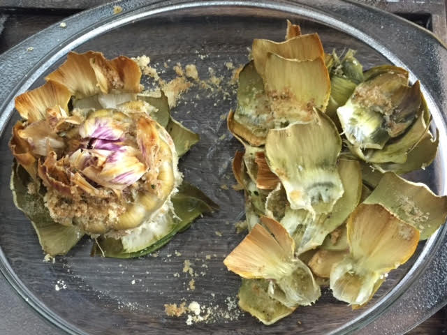 Half eaten artichoke